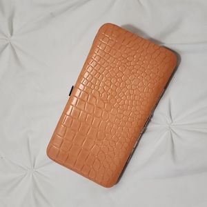 Buckle Down Hinge Wallet Clutch in Coral Orange